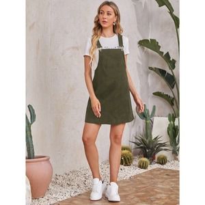MATERNITY Adjustable Strap Pocket Front Corduroy Overall Dress olive green